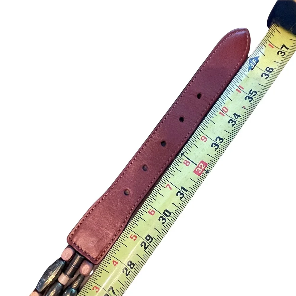 The Limited Beaded Belt Womens Large Brown Leather Vintage‎ Multicolor 30-34